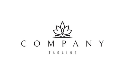 A vector logo with an abstract image of a meditator on a background of lotus petals.