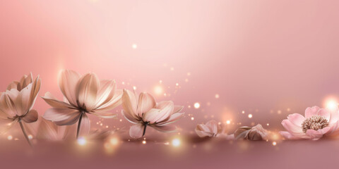 Golden flowers on a pastel abstract background. The concept is serene elegance.
