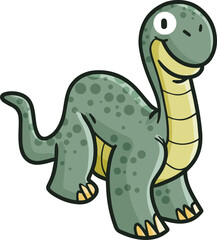 Cute dark green brachiosaurus smiling cartoon illustration