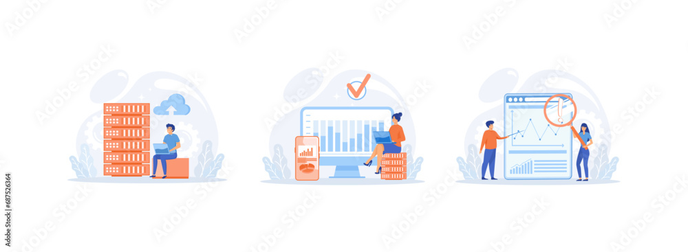 Poster cloud computing, data storage and backup, , online database storage technology. cloud computing set 
