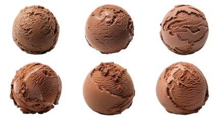 Collection of PNG. Chocolate ice cream ball isolated on a transparent background.