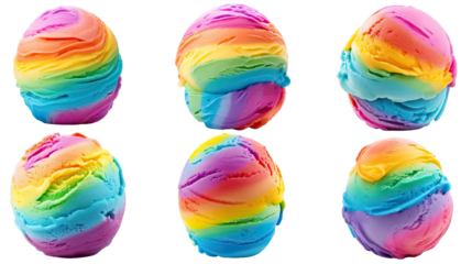 Collection of PNG. Rainbow ice cream ball isolated on a transparent background.