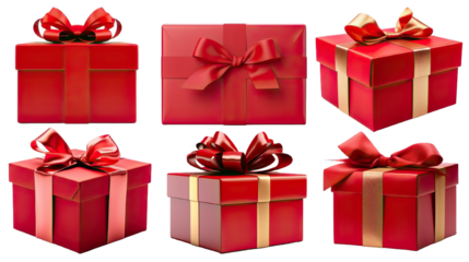 Collection of PNG. Red gift box isolated on a transparent background.