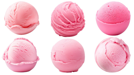 Collection of PNG. Strawberry ice cream ball isolated on a transparent background.