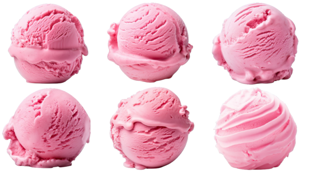 Collection of PNG. Strawberry ice cream ball isolated on a transparent background.