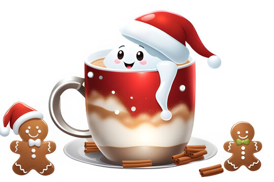 Christmas Hot Chocolate Clipart Graphic.on white background.