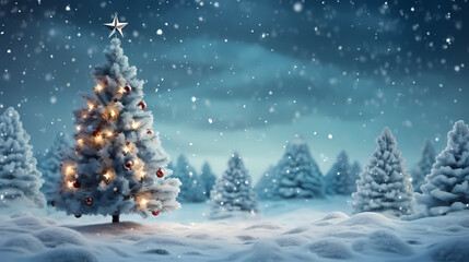 Decorated Christmas tree with winter snow background,Christmas background