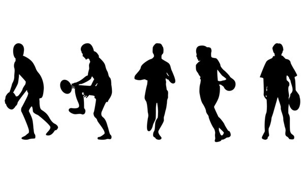 women rugby silhouettes and vector set