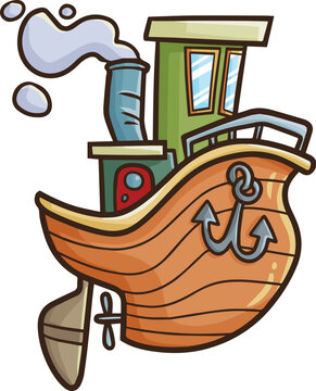 cartoon orange boat with anchor clip art preview