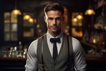 Fototapeta premium AI generated photography image of nice handsome man experienced skilled professional worker