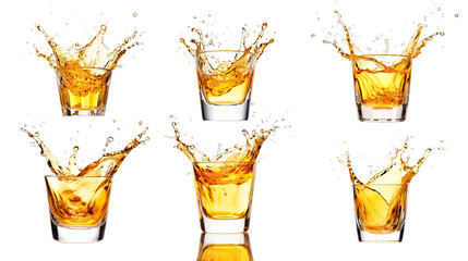 Collection of PNG. A glass shot of tequila making toast with splash isolated on a transparent background. - obrazy, fototapety, plakaty