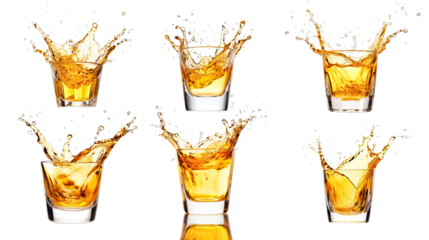 Collection of PNG. A glass shot of tequila making toast with splash isolated on a transparent background.