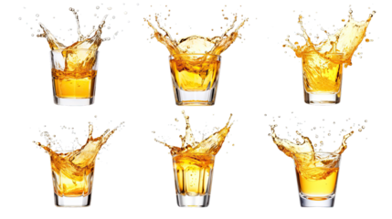 Collection of PNG. A glass shot of tequila making toast with splash isolated on a transparent background.