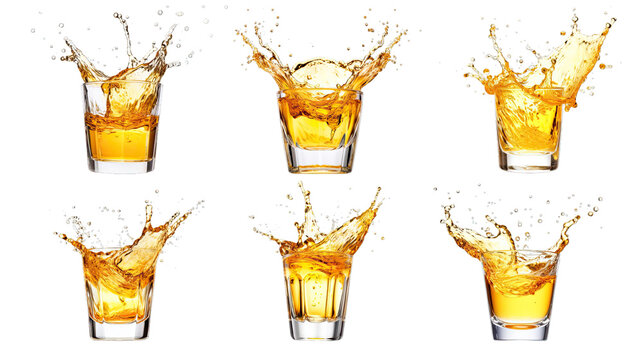 Collection of PNG. A glass shot of tequila making toast with splash isolated on a transparent background.