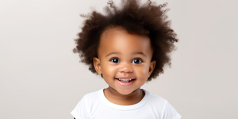 Naklejka premium Ethnic baby toddler infant smiling laughing at camrra wide background backdrop illustration, generated ai