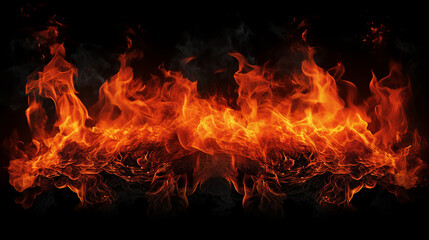 Fototapeta na wymiar Dramatic Fire Flames on Black Background - Captivating Abstract Image of Intense Heat and Dynamic Energy in Motion - Ideal for Fiery Concepts and Powerful Design.