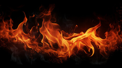Dramatic Fire Flames on Black Background - Captivating Abstract Image of Intense Heat and Dynamic Energy in Motion - Ideal for Fiery Concepts and Powerful Design.