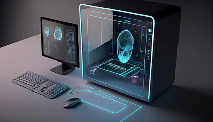Digitaler Fingerabdruck Neon Farben Biometrie zur Identifiaktion und Datenschutz Transparenz im Internet Sicherheit der Verschlüsselung Generative AI - obrazy, fototapety, plakaty
