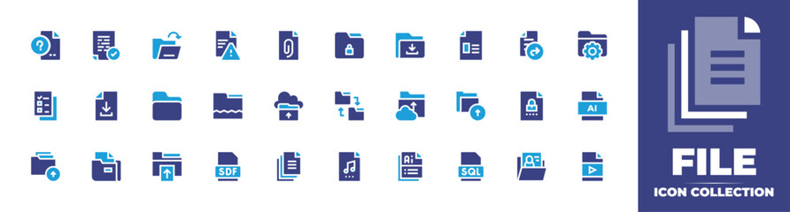 File icon collection. Duotone color. Vector and transparent illustration. Containing open, download, folder, document, medical record, upload, file, file upload, ai file format, file download, file. - obrazy, fototapety, plakaty