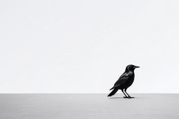 black crow on white background with copy space, wallpaper art