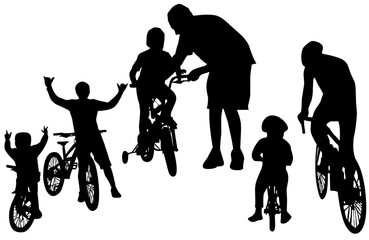 family silhouettes vector father son bicycle 