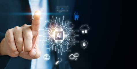 Ai technology, Artificial Intelligence. Business man using AI technology smart robot by enter...