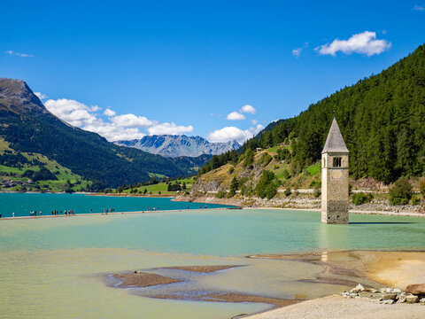 View of the bell tower in the Lake Resia