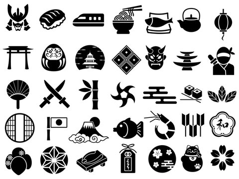 Japanese culture flower symbol sign vector icon illustration design collection