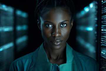 Generative AI portrait of cyberpunk system administrator programmer hacker person