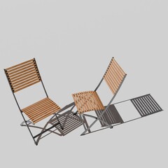 3d rendering two wooden chair isolated on white background with sunlight.