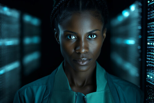 Generative AI portrait of cyberpunk system administrator programmer hacker person