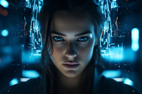 Generative AI portrait of cyberpunk system administrator programmer hacker person