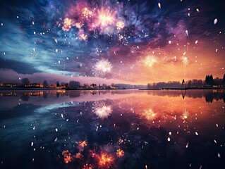 Frozen Lake New Year Fireworks