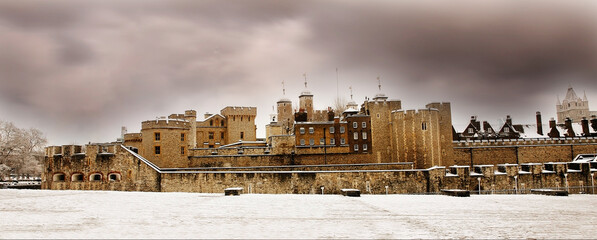 Snow covered Tower of London - 687532532