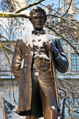Lincoln statue snow covered  - 687532782