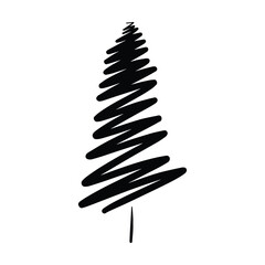 Christmas tree icon, vector hand drawn outline illustration of Xmas symbol for greeting and invitation cards in web and print materials