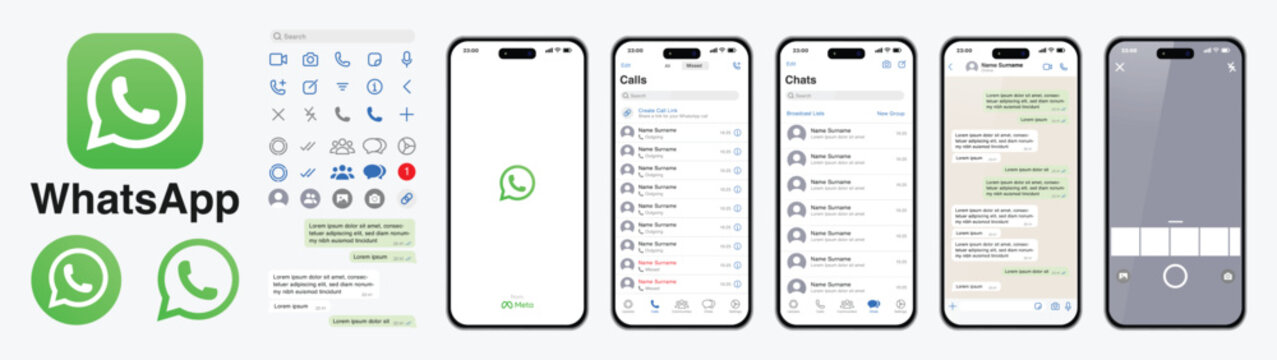 Rawalpindi, Pakistan - December 3, 2023. WhatsApp mockup. Set of WhatsApp screens social media and social network interface template on IPhone. Vector Illustration