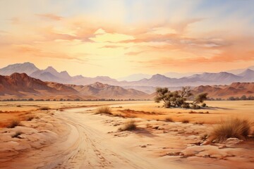 Fototapeta na wymiar Desert Twilight Watercolor
