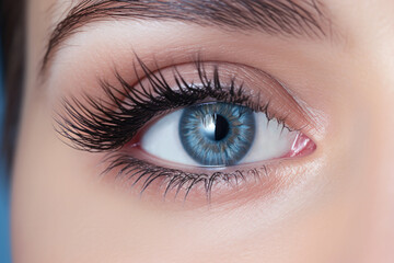 Obraz premium Close Up Blue Female Eye With Volume Eyelash Extensions