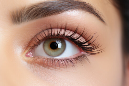 Close-Up Green Female Eye After Lash Lamination Procedure