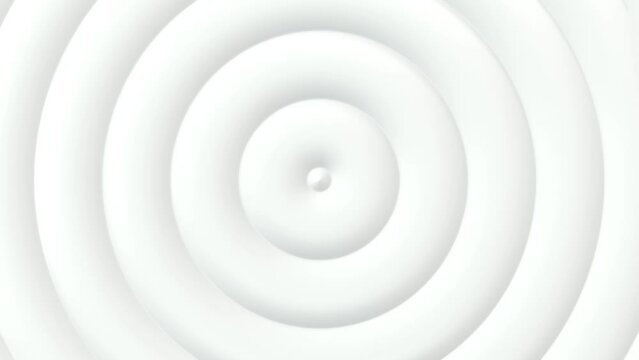 White ripples, circles spreading on the water, hypnotizing liquid white grey 4k looped animation, 3d render illustration.