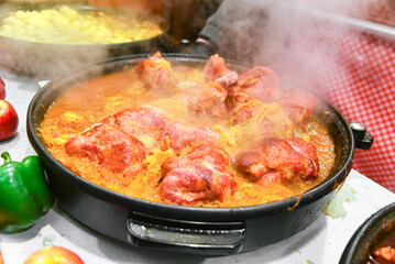 Europian christmas market takeaway traditional hot food meat.