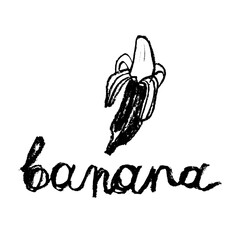 Banana vector illustration with hand-drawn crayon texture. Banana symbol on white background for bananas bread packs, bananas milk package and bananas fruit brand logo template design.