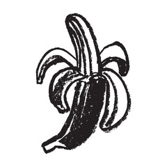Banana vector illustration with hand-drawn crayon texture. Banana symbol on white background for bananas bread packs, bananas milk package and bananas fruit brand logo template design.