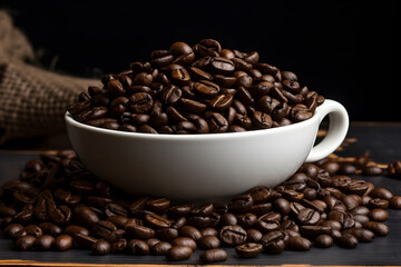 Fototapeta premium Coffee Beans in a Cup: Unveiling the Essence of a Perfect Brew
