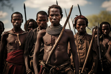 Men of the african tribe - obrazy, fototapety, plakaty