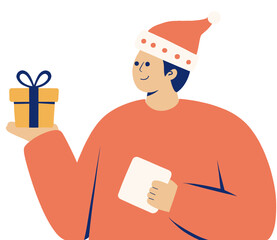 Santa Claus with a gift box,Christmas season,Cute illustration