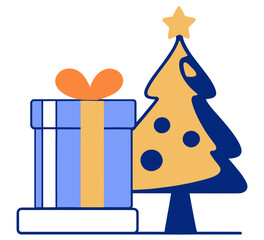 Christmas tree and gifts,Minimalistic,vector illustration