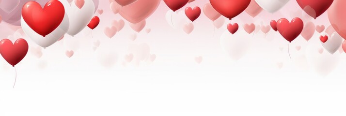 Valentine's day decoration. White header with hearts. Abstract red hearts with white copyspace