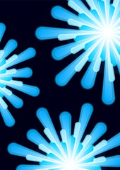 Dark background with snowflakes and colorful fireworks, holiday poster, postcard for the holiday, for the New Year. Vector